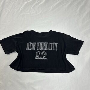 Aeropostale Women's Crop Boyfriend Tee Black New York City Size Small